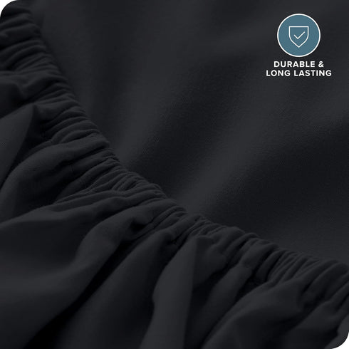 Bare Home Fitted Bottom Sheet Queen - Premium 1800 Microfiber - Ultra-Soft Wrinkle Free - Deep Pocket - Fitted Sheet (Queen, Black)...