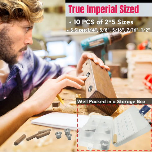Dowel Centers, Stainless Steel Dowel Center Transfer Plugs 10PCS with 5 Sizes of 1/4" 3/8" 5/16" 7/16" 1/2" Dowel Centering Pins Joinery Accessori...