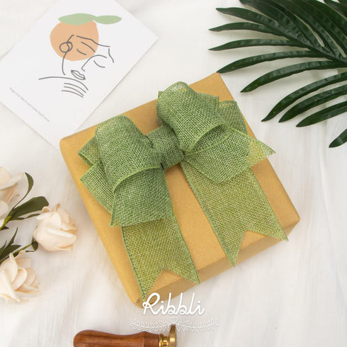 Ribbli Spring Moss/Sage Green Burlap Wired Ribbon,2 Inch x Continuous 10 Yard, Wired Edge Ribbon for Big Bow,Wreath,Tree Decoration,Outdoor Decora...