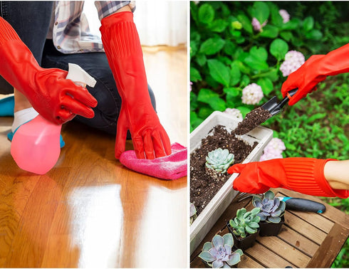 Vgo... 2-Pairs Dishwashing Gloves, Reusable Household Gloves, Kitchen Gloves, Long Sleeve, Thick Latex, Cleaning, Washing, Working, Painting, Gard...
