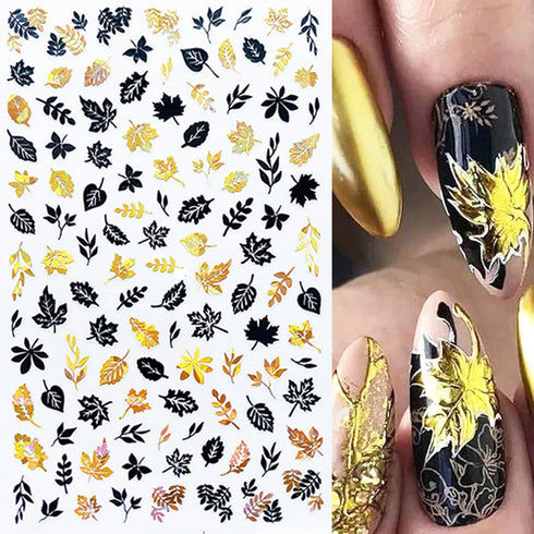 8Sheets Gold Maple Leaf Nail Stickers 3D Fall Nail Art Supplies Holographic Autumn Nail Art Sticker Maple Leaves Design Foils Laser Shiny DIY Nail...