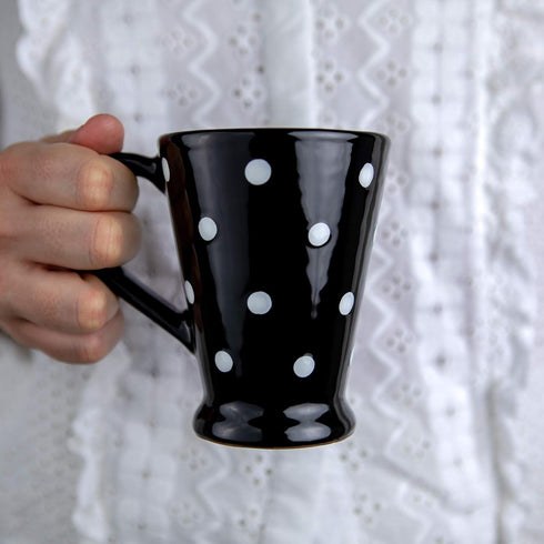 City to Cottage Handmade Black and White Polka Dot Ceramic Coffee, Tea, Latte Mug, Cup with Large Handle, Unique 7 oz / 200ml Designer Pottery for...
