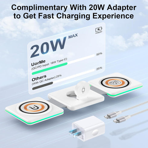 3 in 1 Wireless Charging Station for iPhone 15 Pro Max 14 13 12 Pro Max Mini,AirPods/Pro,iWatch Ultra/SE/9/8/7/6/5/4/3/2, Magnetic Foldable Charge...