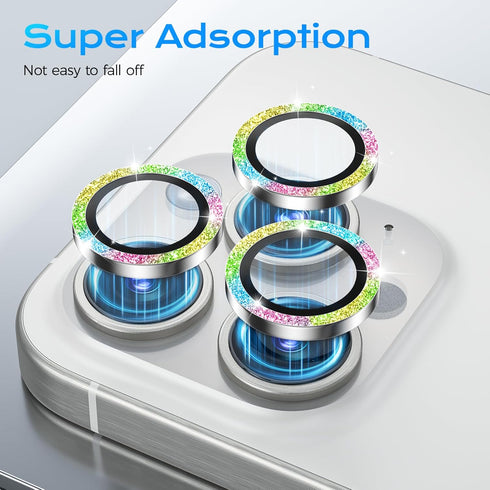 for iPhone 15 Pro Max Camera Lens Protector Bling and 3 Pcs Screen Protector, Tempered Glass Camera Cover, Anti-Scratch Anti-Drop Protection Glitt...