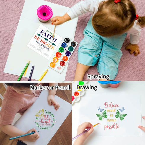 16 Pieces Inspirational Word Stencils Kit Motivational Stencil Reusable Phrase Word Template Family Sign Stencils for Painting on Wood, Porch, Fro...