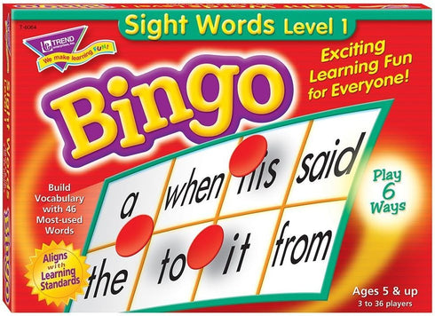 TREND ENTERPRISES: Sight Words Level 1 Bingo Game, Exciting Way for Everyone to Learn, Play 6 Different Ways, Great for Classrooms and at Home, 3 ...