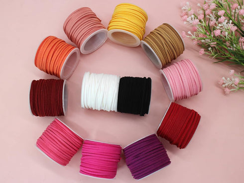 Pamir Tong 12 Rolls Suede Cord String-2.6mm 110 Yards Flat Lace Faux Bracelet Leather String Craft Supplies for Dearm Catcher Supplies-Necklace-Je...