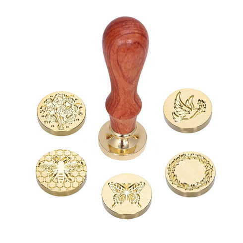 Yoption Wax Seal Stamp Gift Box Kit, 6 Pieces Flowers and Animals Sealing Wax Stamp Heads with 1 Wooden Hilt Set, Wax Stamp Kit for Envelopes Invi...