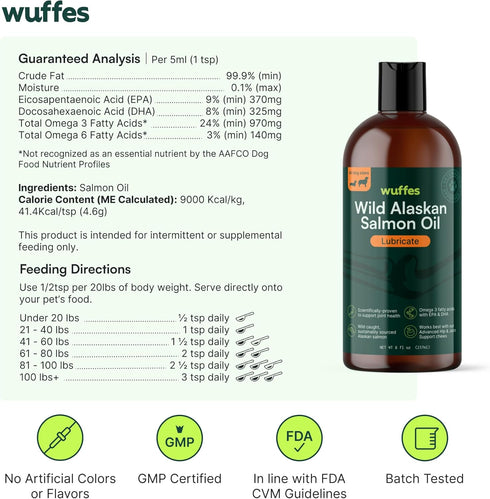 Wuffes Wild Alaskan Salmon Oil for Dogs - Natural EPA & DHA Fatty Acids and Omega 3 for Canines, Healthy Skin and Coat, Joint Support, Reduced All...