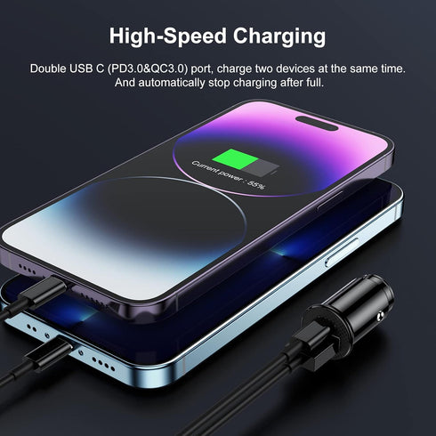 Car Charger, USB car charger fast charging Adapter with 2 Pack Cable 6ft,PD/QC 3.0 type c car charger, Black...