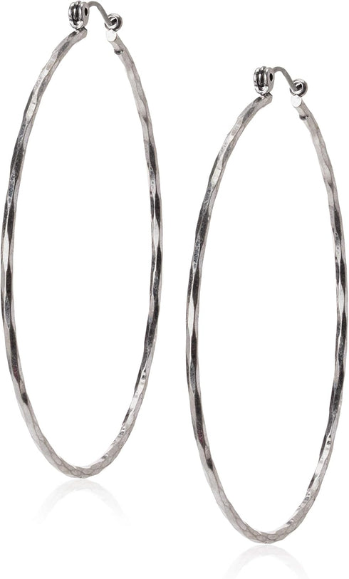 Lucky Brand Silver Hammered Hoop Earrings, One Size...