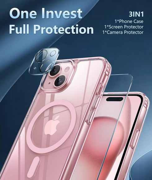 FNTCASE for iPhone 15 Case: Support Magnetic Charging Military Grade Drop Protection Anti Yellowing Cell Phone Cover - Rugged Sturdy Shockproof Pr...