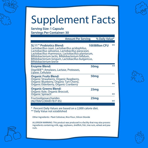 GOBIOTIX 100 Billion - Digestive Enzymes Supplement - Probiotics Multivitamin - Prebiotic Fiber Blend - 100 Billion CFU - Organic Fruit and Greens...
