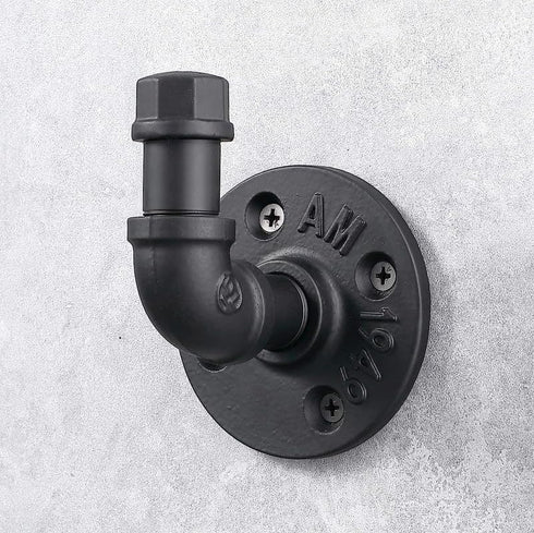 Industrial Style Robe Towel Hook Wall Mounted Metal Iron Pipe Coat Hanger Hat Holder Bag Rack for Bathroom Bedroom Kitchen, Rust Free, Black...