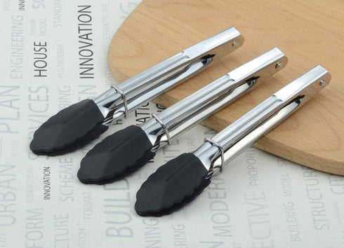 Mini Tongs with Silicone Tips 7-Inch Kitchen Tongs, Set of 3 (Black)...