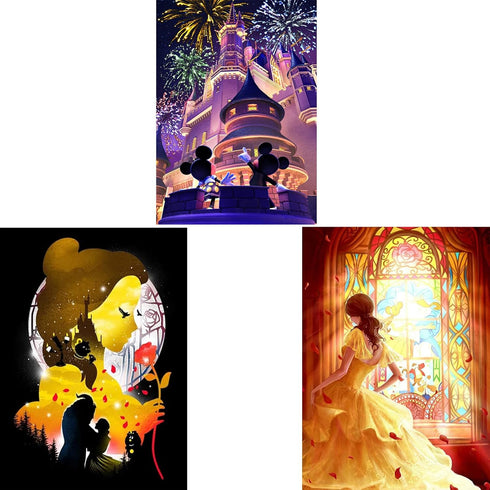 3 Packs 5D Diamond Painting Paint by Numbers Kits for Adult and Kids,Cartoon Princess Round Full Drill Crystal Rhinestone Embroidery Cross Stitch ...