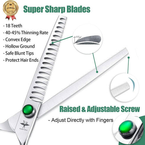 PURPLEBIRD 7 Inch Straight Dog Grooming Scissors Professional Pet Chunker Shears Safety Noiseless Blunt Tip Trimming Shearing for Dogs Cats Japane...