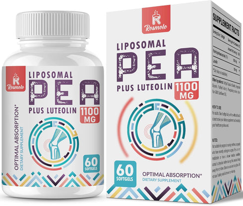 Liposomal Palmitoylethanolamide 1000 mg + Luteolin 100 mg, Micronized Pea 99% Highly Purified - Enhanced Absorption and Bioavailability, 60 Softge...