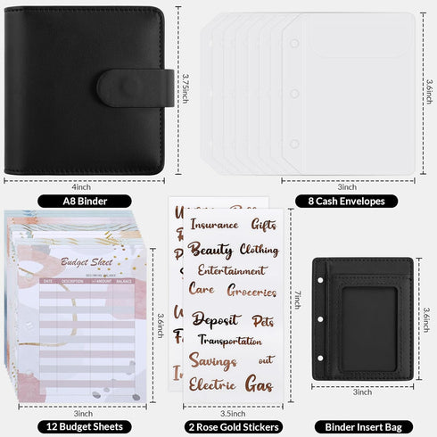 A8 Budget Binder, Money Saving Binder with 8Pcs Cash Envelopes for Budgeting, Money Organizer for Cash with 12Pcs budgeting Sheets and 2Pcs Golden...