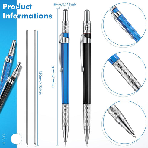 2 Pcs Silver Welders Pencil with 12 Pcs 2.0 mm Round Silver Refills Metal Marker for Steel Marking Pen Mechanical Pencil Set for Construction Scho...