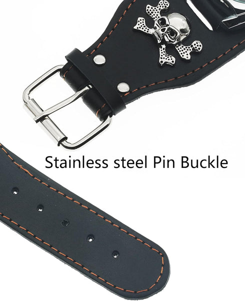 Good Leather Punk Skull Quartz Men's Wrist Watch,Big Dial Skull Women's Watch,Skull+Chains+Rivets Elements,Fashion Gift Watch Cool, Black...