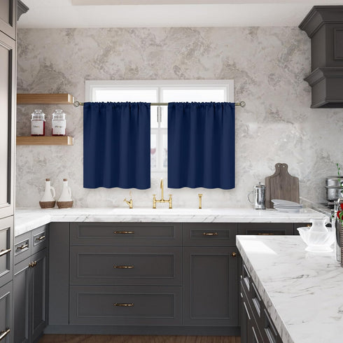 BGment Short Curtains 30 Inches Length - Rod Pocket Half Window Drapes for Kitchen Over Sink Bathroom Basement Cafe Room Darkening Privacy, Navy B...