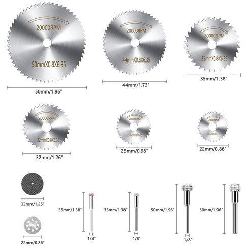 Cutting Wheel Set 44pcs for Rotary Tool, Diamond Cutting Wheels 10pcs and Resin Cutting Off Wheels 20pcs with Mandrels, HSS Circular Saw Blades 6p...