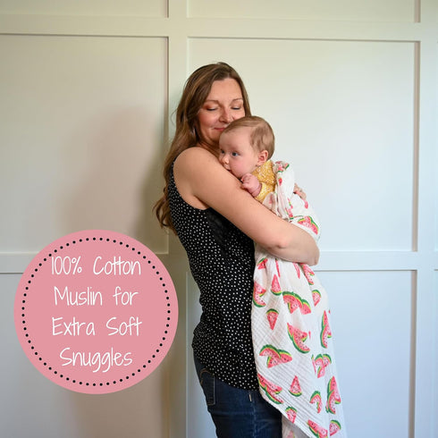 Swaddle Blanket | 100% Muslin Cotton | Newborn and Baby Nursery Essentials for Girls, Registry | Watermelon Fruit Print...