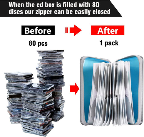 CD Case Holder, 80 Capacity CD/DVD Case Holders Wallet Hard Plastic CD DVD Disc Cases Storage Binder for Car Home Office Travel (Sky Blue)...