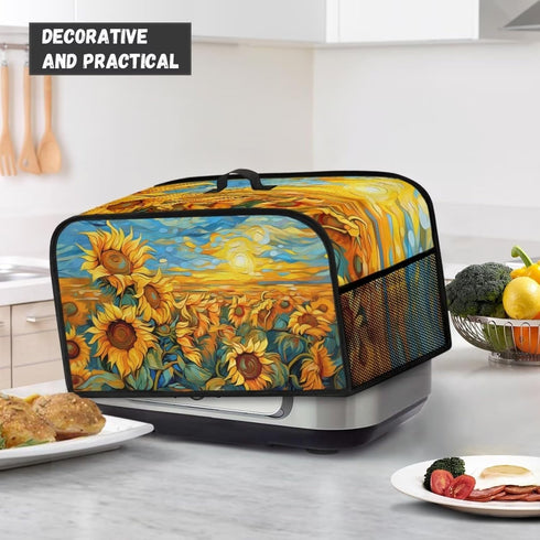 Oil Paninting Sunflower Slow Cooker Dust Cover Yellow Air Fryer Cover Top Handle and Storage Pockets Dust Covers for Kitchen Appliances...