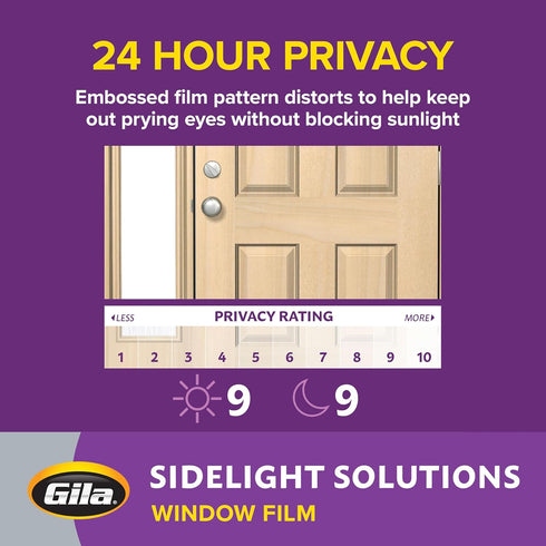 Gila Privacy Décor Frosted Glass Sidelights Entryway Residential Window Film DIY Static Cling No Glue No Adhesive 1ft x 6.5ft (12in x 78in) (6.5 s...