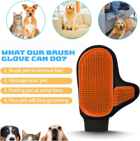 2024 Pet Grooming Glove with Tipped Pin Brush,Special Design Deshedding Glove, Massage Mitt, Perfect Petting Tool for Sensitive Dogs & Cats with L...