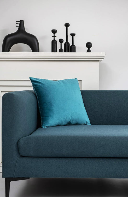 DEZENE Throw Pillow Cases 16x16 Turquoise: 2 Pack Cozy Soft Velvet Square Decorative Pillow Covers for Farmhouse Home Decor...