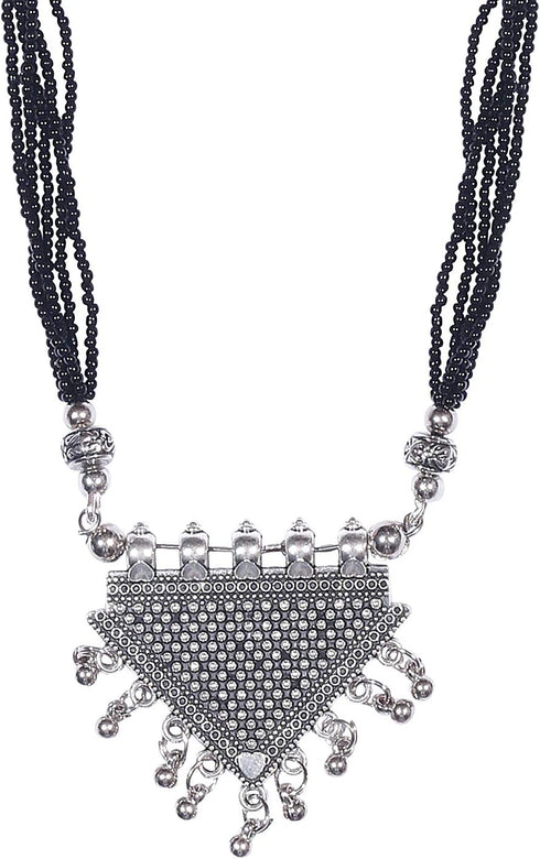 Traditional Indian Antique Silver Oxidised Mangalsutra Thushi Necklace Set with Earrings for Women (SJ_2906)...