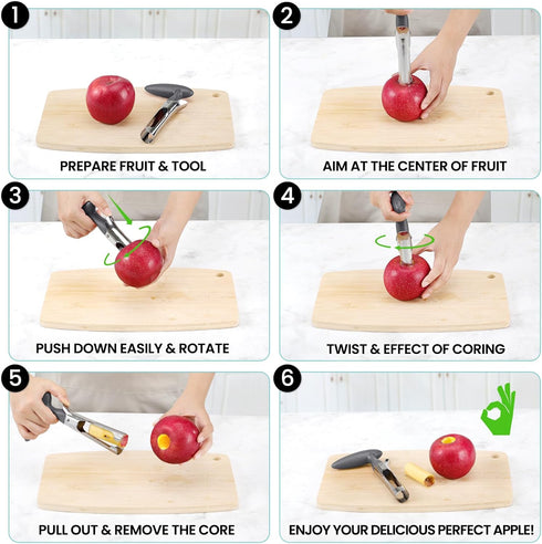 SCHVUBENR Premium Apple Corer Tool - Easy to Use and Clean - Sturdy Apple Remover with Sharp Serrated Tips - Stainless Steel Corers for Apple and ...