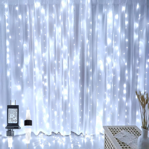 HEYFUNi 304 LED Curtain Lights Outdoor, 9.8Ft*9.8Ft Hanging String Lights Plug in with 8 Modes, Connectable Curtain Fairy Lights for Bedroom, Dorm...