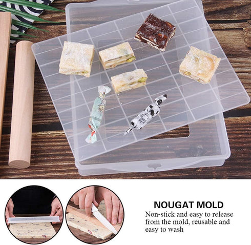 DIY Handmade Nougat Tools Tray Set Silicone Nougat Nonstick Making Mat Wooden Rolling Pin Baking Tools Chocolate Candy Tools Wooden Rolling Pin Se...