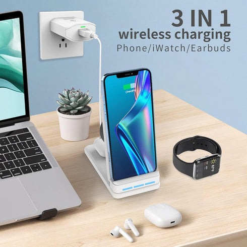 DNTGVUP Wireless Charging Station for Apple - 3 in 1 Wireless Charging Station for iPhone15/14/13/12/Pro/Plus/11/XS/XR/X/8, Charger Stand for Appl...