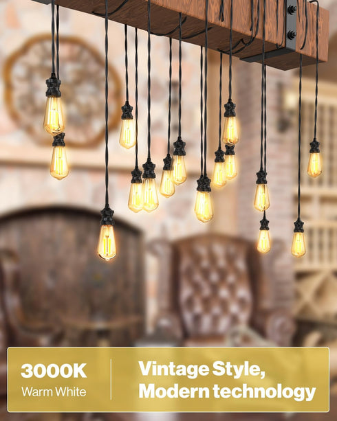 Sunco Lighting 4 Pack Vintage LED Edison Bulbs, 75W Equivalent 13W 1600 LM Ultra Brightness Dimmable ST58 Filament, 3000K Warm White, E26 Medium B...