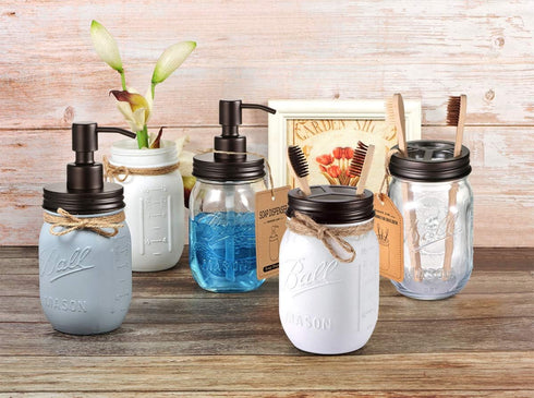 Mason Jar Toothbrush Holder – Bronze – with Genuine Glass 16 Ounce Mason Jar for Regular Mouth Mason Jar ? Premium Rust-Proof 304 Stainless Steel ...