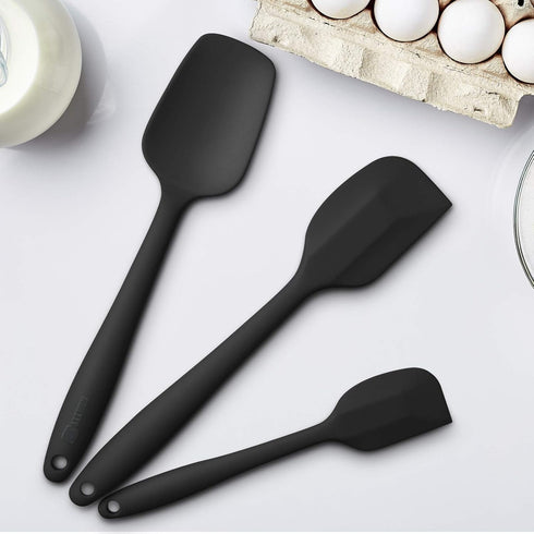 Silicone Spatula 3-piece Set, Ergonomic Handle High Heat-Resistant Spatulas, Non-stick Rubber Spatulas with Stainless Steel Core, Black...