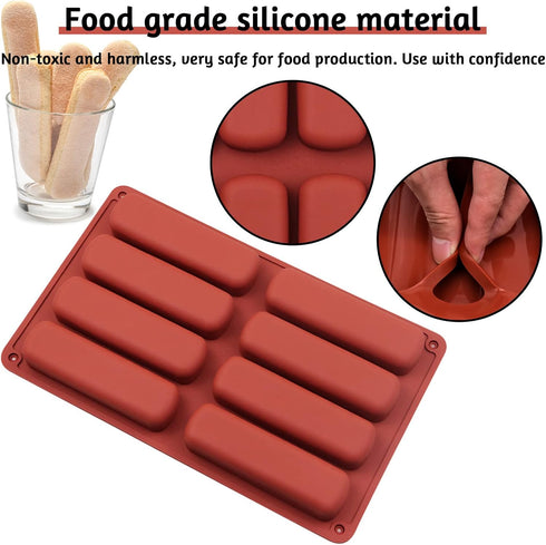 2 PCS Finger Biscuit Silicone Mould, 8 Cavities Cereal Bars Baking Mould, Non-stick Chocolate Bar Mold, for Cnady, Eclair, Bread, Muffin, Soap, Re...