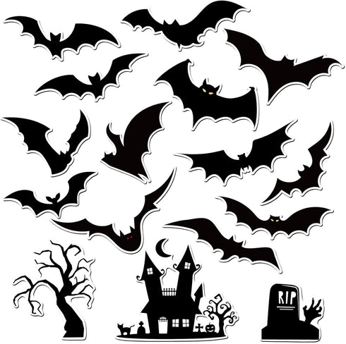 Whaline 16Pcs Halloween Refrigerator Magnets Black Bat Fridge Magnets Happy Halloween Magnet Bat Stickers Decorative for Locker Home Locker Garage...