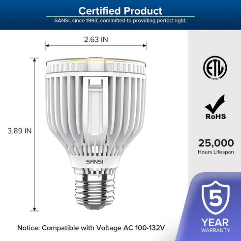 SANSI 350W Equivalent A19 LED Light Bulb, 5500 Lumens Bright Light Bulb, Non-Dimmable E26 5000K Daylight White LED Bulb, 22.5 Years Lifetime 40W P...