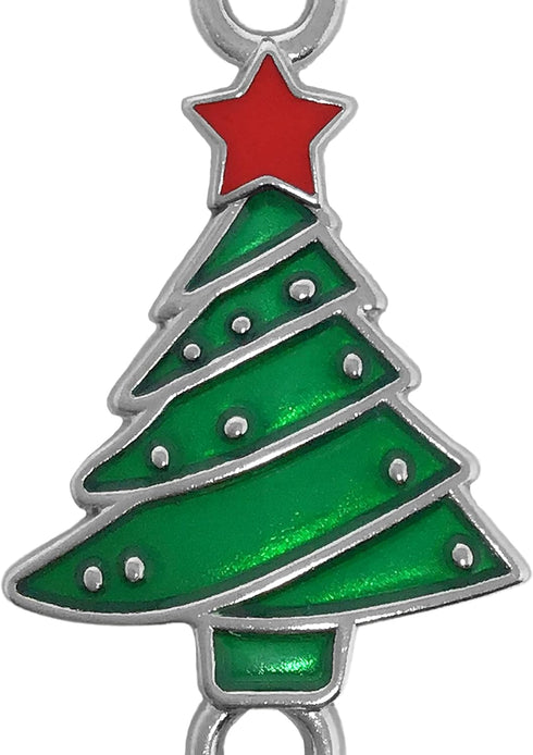 Ornament Hooks - Christmas Tree Shaped - S-Hook & Lobster Claw - Set of 12 - Enameled Trees with Red & Green Ornaments - Each Measures 3.5" L...