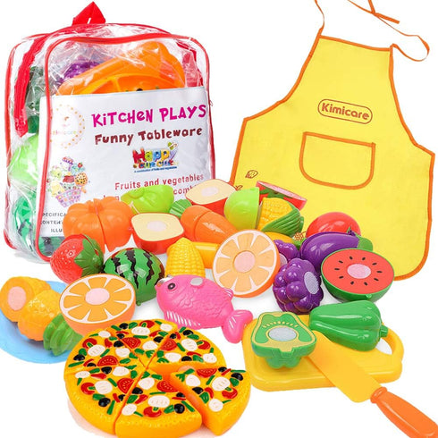 Kitchen Toys Fun Cutting Food Fruits Vegetables Toys Pretend Food Playset for Children Girls Boys Educational Early Age Basic Skills Development 4...