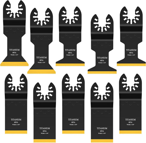 JTWEB Titanium Oscillating Tool Blade, 10PCS Oscillating Saw Blades Metal Cutting Multi Tool Blades Kits Wood and Metal Nails Plastic, Multitool B...