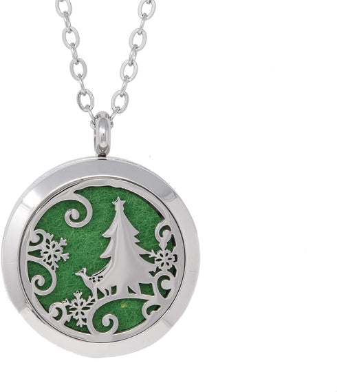 Aromatherapy Essential Oil Diffuser Stainless Steel 30 MM Silver Magnetic Locket Pendant 2 Sizes Chain Necklace, Refill Pads & Diffuser Bracelet i...