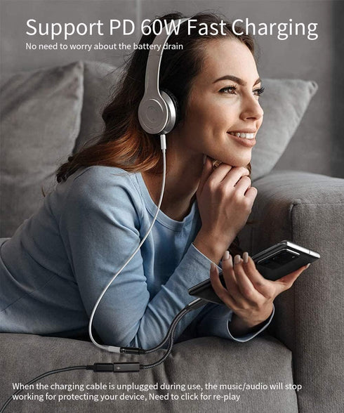 2 in 1 USB C to 3.5mm Headphone Audio and Charger Adapter, Type c to Aux Hi-fi Audio with PD 60W Fast Charge for iPhone 15 Plus, Galaxy S23 S22, P...