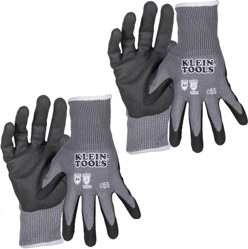 Klein Tools 60587 Work Gloves, Knit Dipped Cut Resistant ANSI A4 Nitrile Coated Gloves, HPPE Fabric, Touchscreen Capable, Small, 2-Pair...